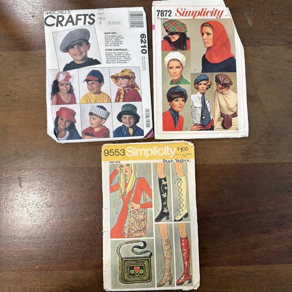 3- Vintage '60's, '70's, '90's Accessories Sewing Patterns
